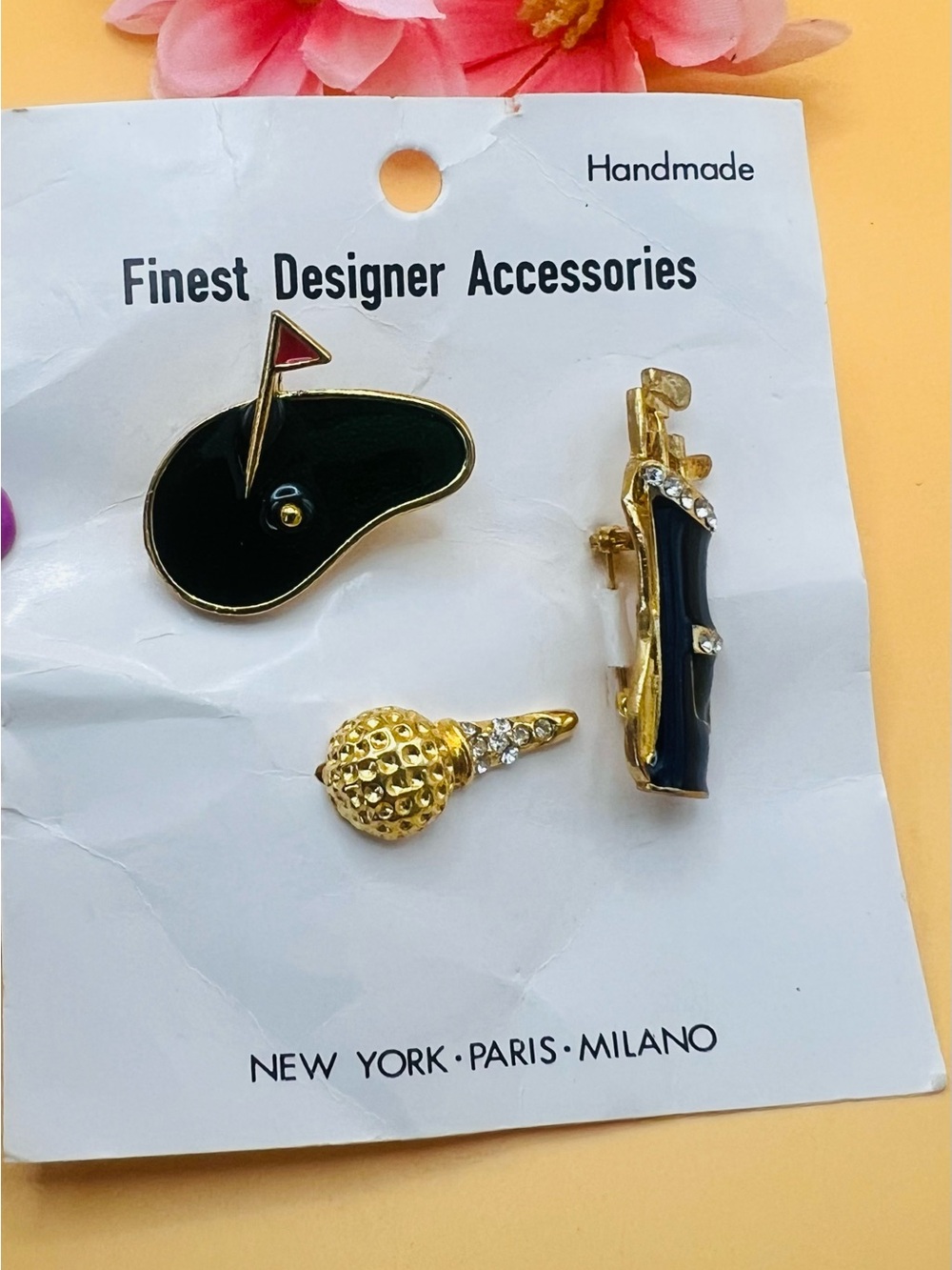 Gold & Black Golf-Themed Brooch Set of 3
